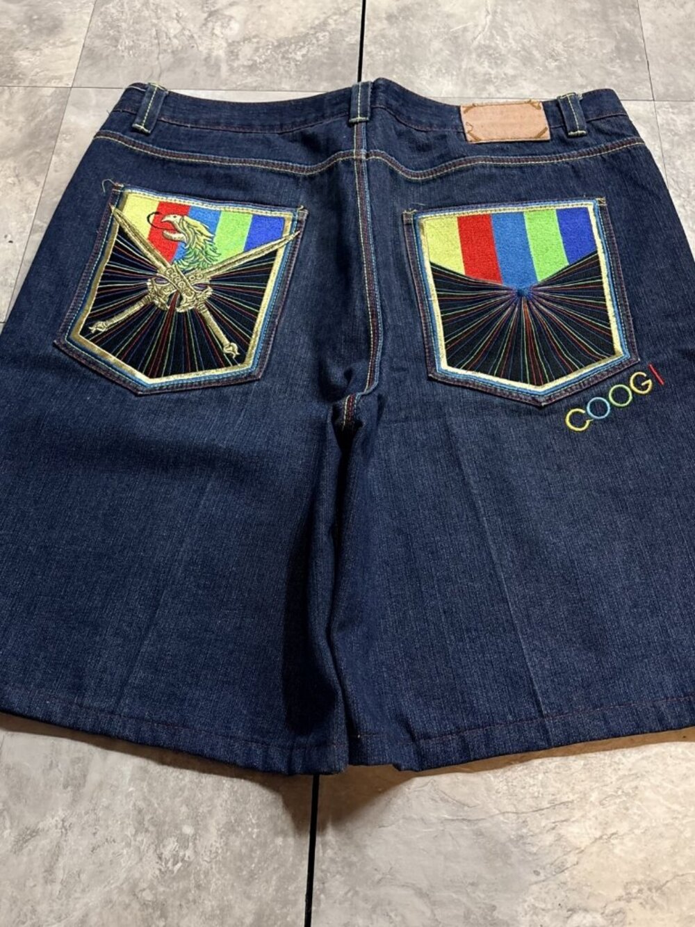 Coogi Baggy Denim Jorts 42x15 Dark Indigo Rainbow